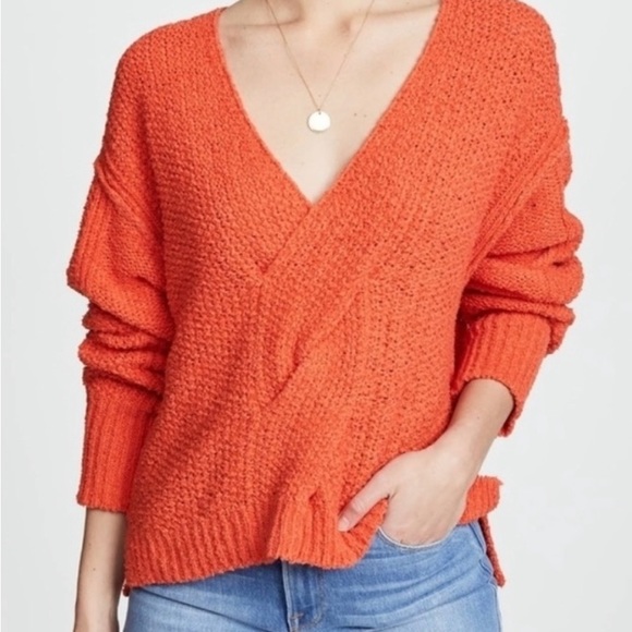 FREE PEOPLE Orange Coco V Neck Sweater Oversized Fit Orange Size Small - Picture 2 of 4